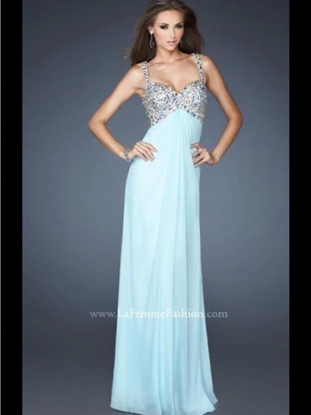La Femme Light Blue Embellished Prom Dress. Size 2. New